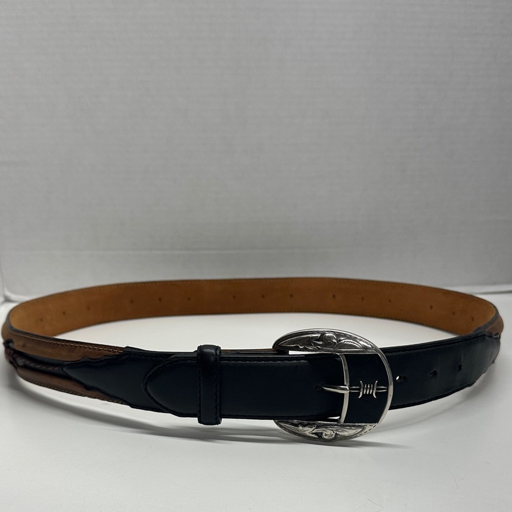 Justin Boots Belt Leather Braid Barbwire Detail Silver Black Brown Mens Size 40